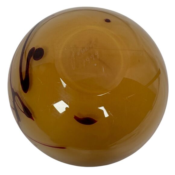 Vintage Hand Blown Glass Bowl Vase 3.5" Swirl Design Brown Art Glass J Mariott - Picture 6 of 9